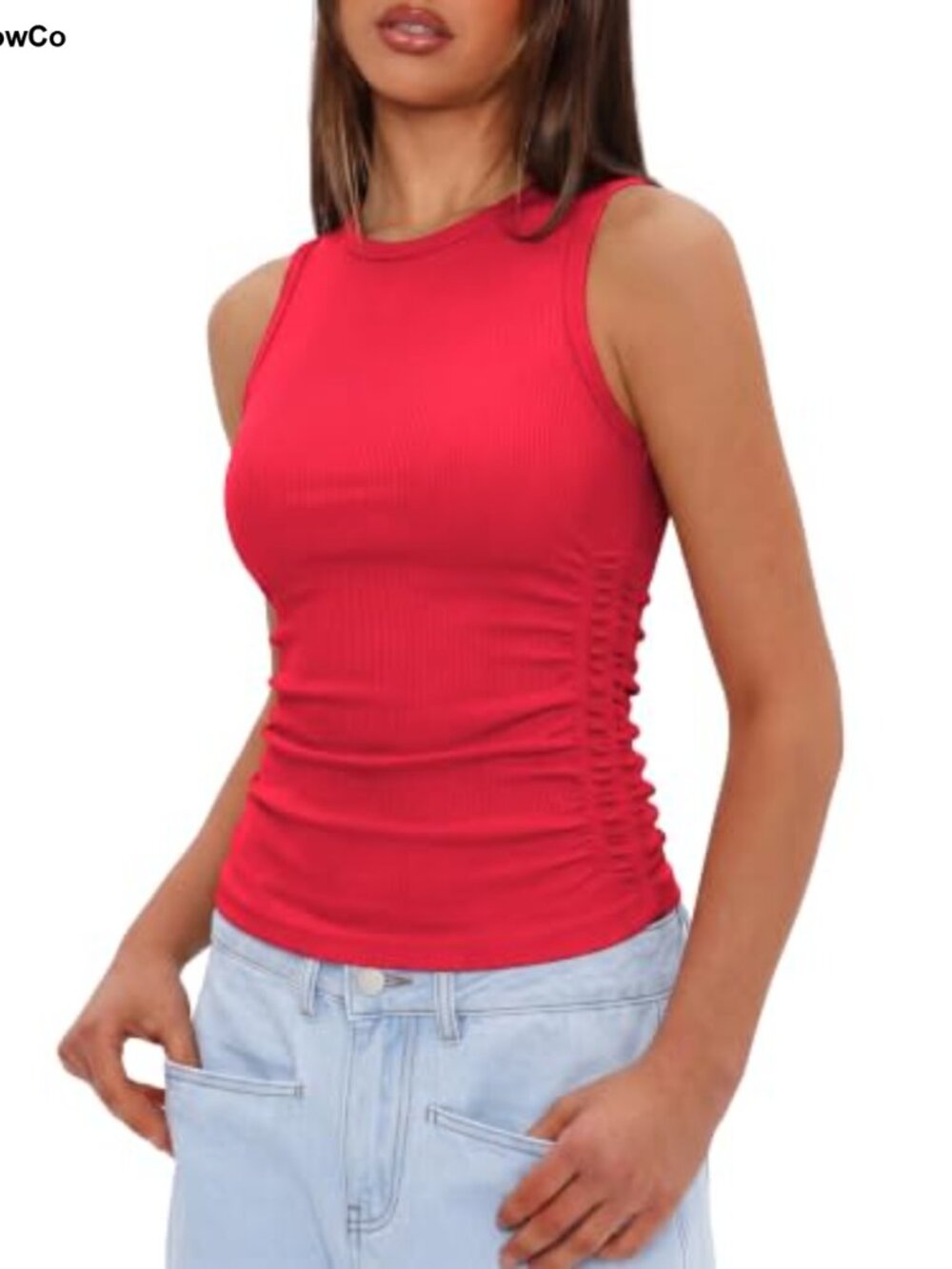 Ribflex Built In Bra Tank Top High Neck Ruched Side Seamless Athletic